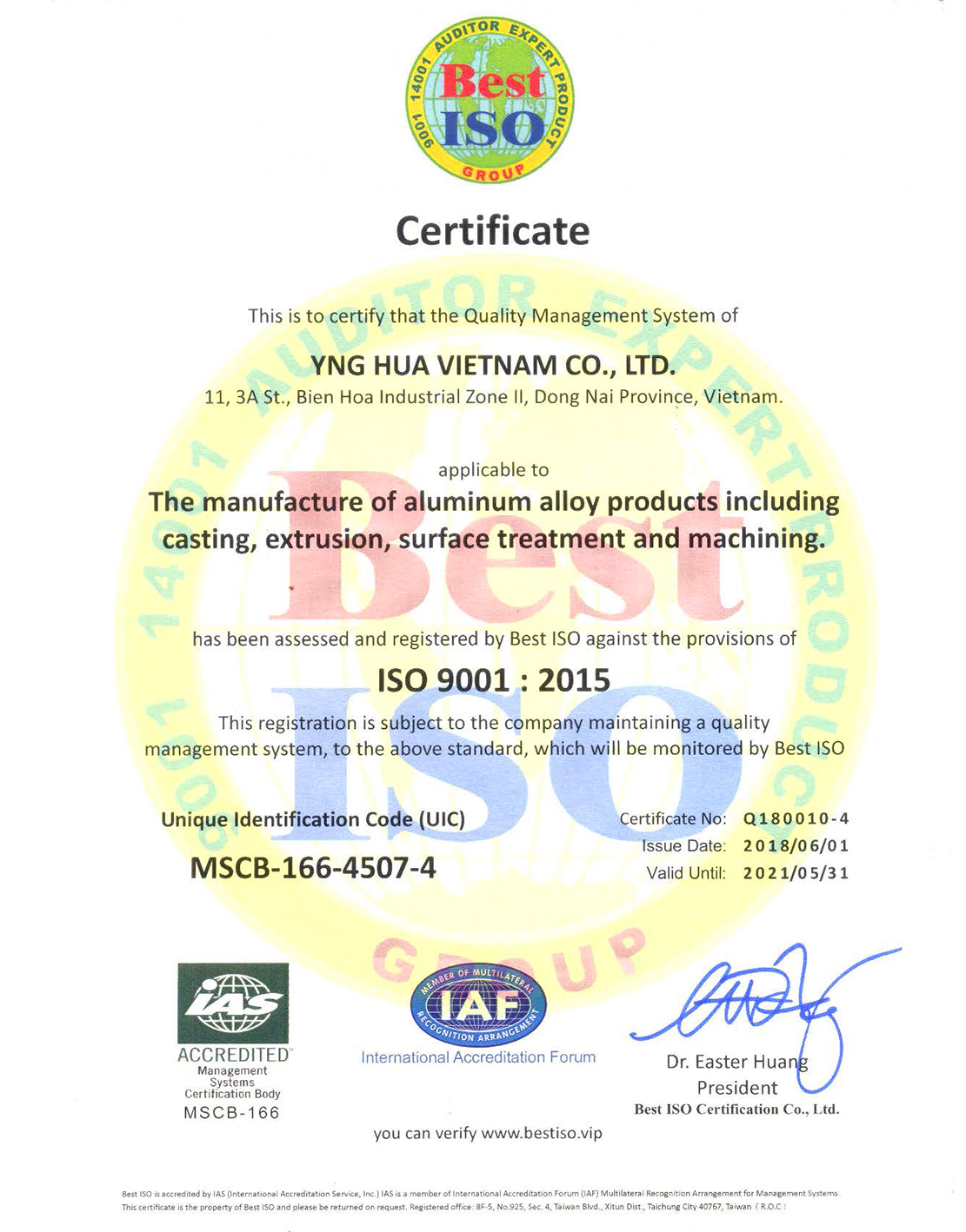 ISO 900:2015 YNGHUA